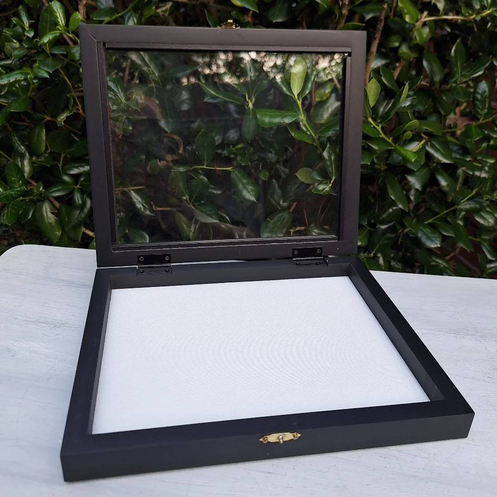 Shadow Display Box with Glass Lid Wood Hinged Framed Box Collectibles Keepsakes - Picture 5 of 16
